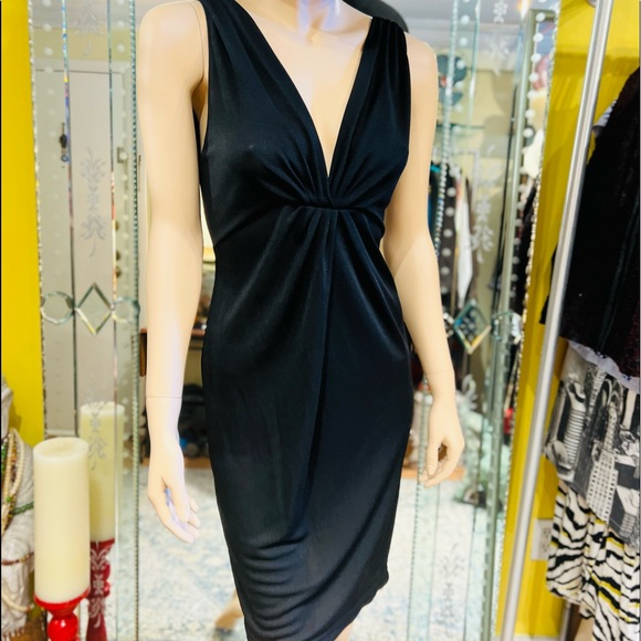 ULTRA OZBEK Made in Italy Midi V neck sleeveless little black dress size small - Picture 3 of 15